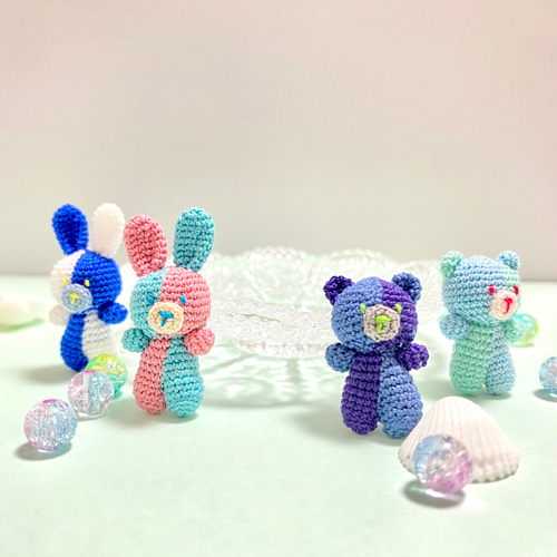 ツートンぷちもん】かぎ針編みのミニチュアあみぐるみ【海シリーズ