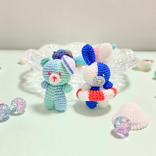 ツートンぷちもん】かぎ針編みのミニチュアあみぐるみ【海シリーズ