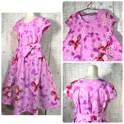 着物リメイク＊鴛鴦＆梅柄正絹黒留袖ワンピースL～LL＆