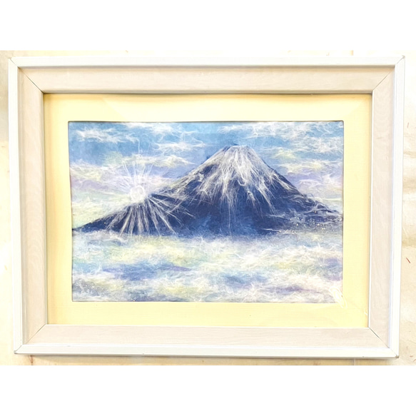 原画】和紙ちぎり絵「雲海富士」富士山のアート｜優しいラメの輝き・和