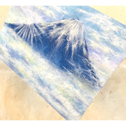 原画】和紙ちぎり絵「雲海富士」富士山のアート｜優しいラメの輝き・和
