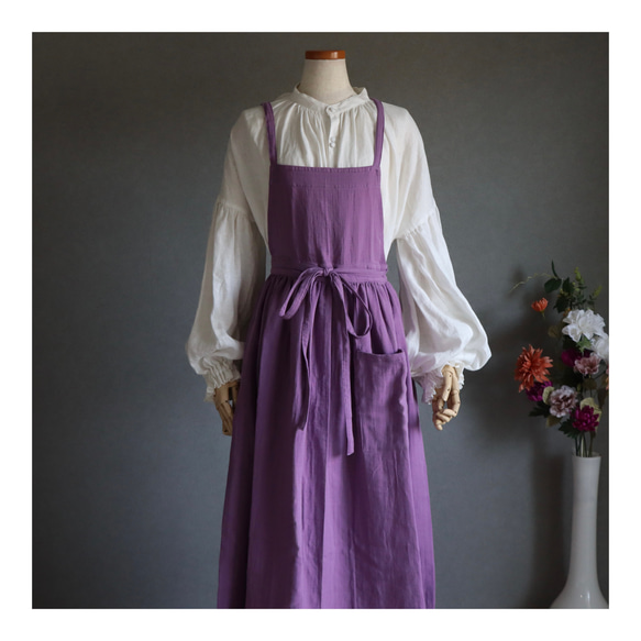 【全２２色から】ふっくら厚さ2倍のとろみダブルガーゼのギャザーたっぷりエプロン／お出かけダブルガーゼエプロンワンピース 1枚目の画像