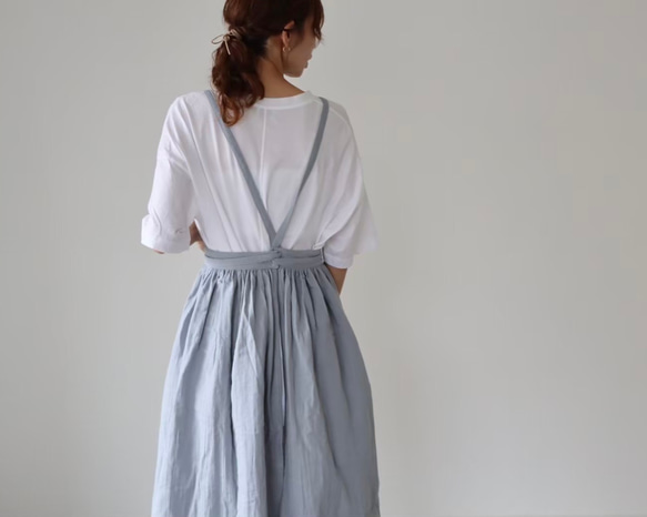 【全２２色から】ふっくら厚さ2倍のとろみダブルガーゼのギャザーたっぷりエプロン／お出かけダブルガーゼエプロンワンピース 11枚目の画像