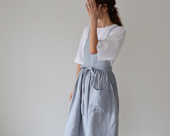 【全２２色から】ふっくら厚さ2倍のとろみダブルガーゼのギャザーたっぷりエプロン／お出かけダブルガーゼエプロンワンピース 7枚目の画像