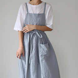 【全２２色から】ふっくら厚さ2倍のとろみダブルガーゼのギャザーたっぷりエプロン／お出かけダブルガーゼエプロンワンピース 8枚目の画像