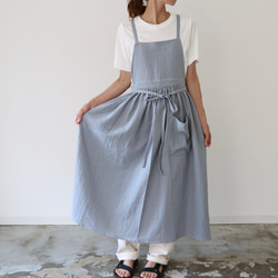 【全２２色から】ふっくら厚さ2倍のとろみダブルガーゼのギャザーたっぷりエプロン／お出かけダブルガーゼエプロンワンピース 9枚目の画像