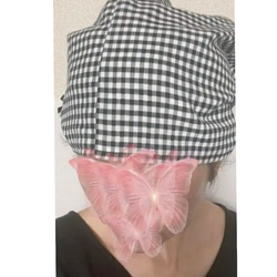 【受注制作品】C-113♥ブラックチェッ ク xMタグ♥ケア帽子＊オプション選択でエクステ付き へ変更可能＊ 9枚目の画像