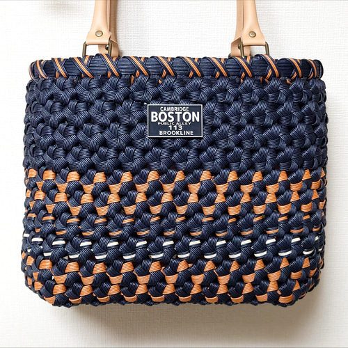 クラフトバンド＊かごバッグL/花結び✤ブラック×キャラメル