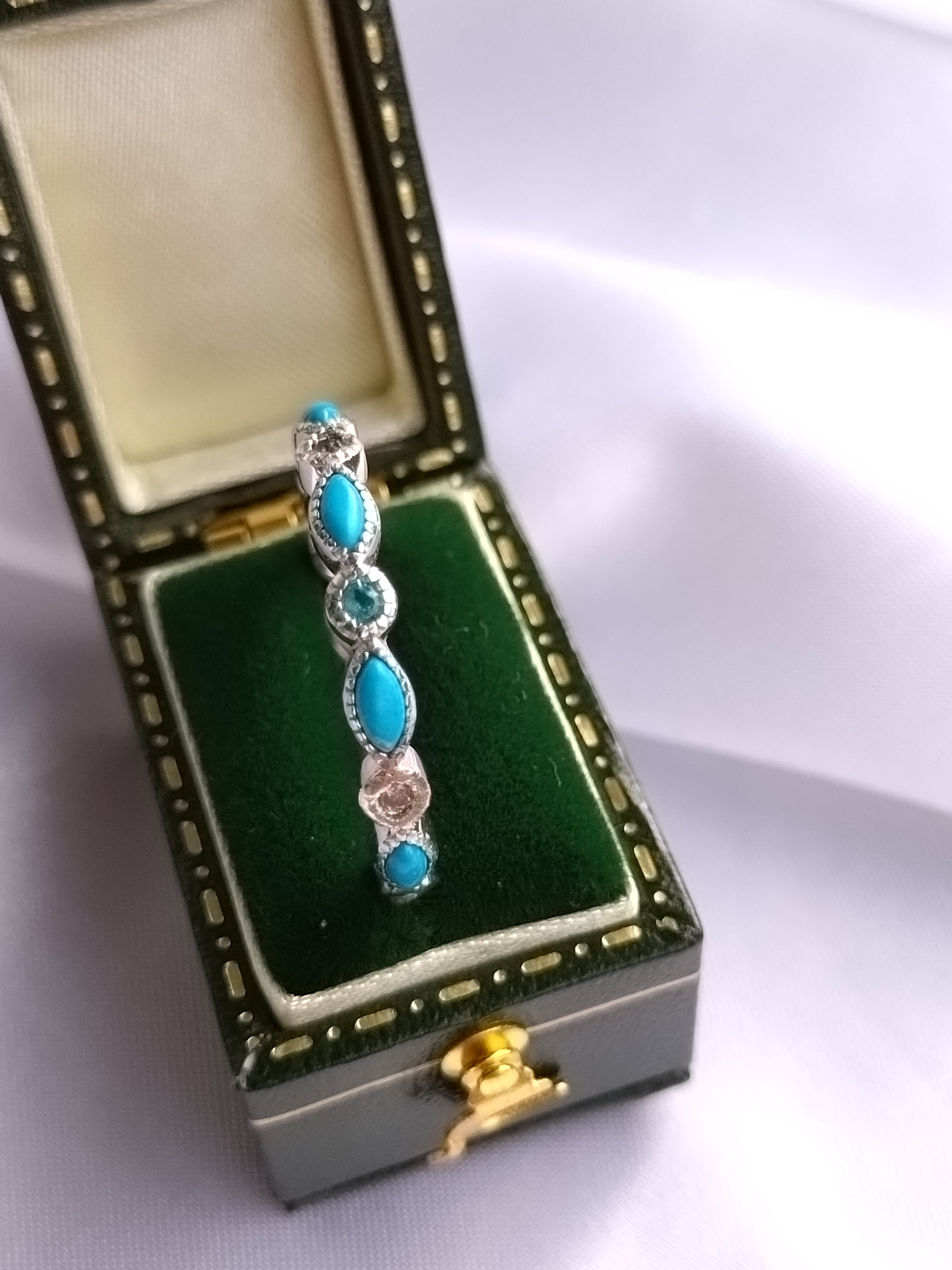 青色リング　天然パライバトルマリン　天然ターコイズ　天然ダイヤモンド　シルバーリング　US8.5号他