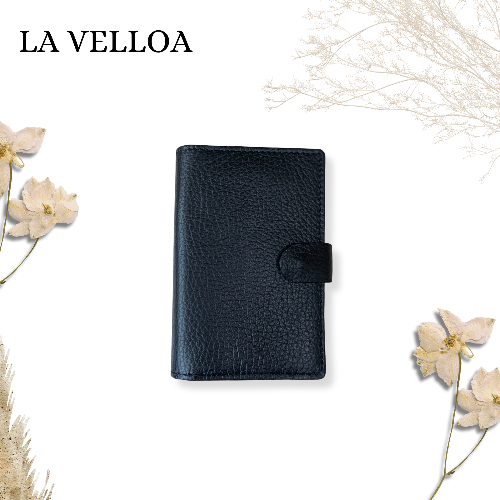 【本革】LA VELLOA　手帳カバー　A7サイズ　高級レザー　おしゃれ　ビジネス　プレゼント　ブラック