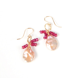 天然石♡桜プレシャスオパール×ティールブルーのピアス14kgf 天然石☆プチ☆タンザナイトオパール☆すみれのシャワーピアス