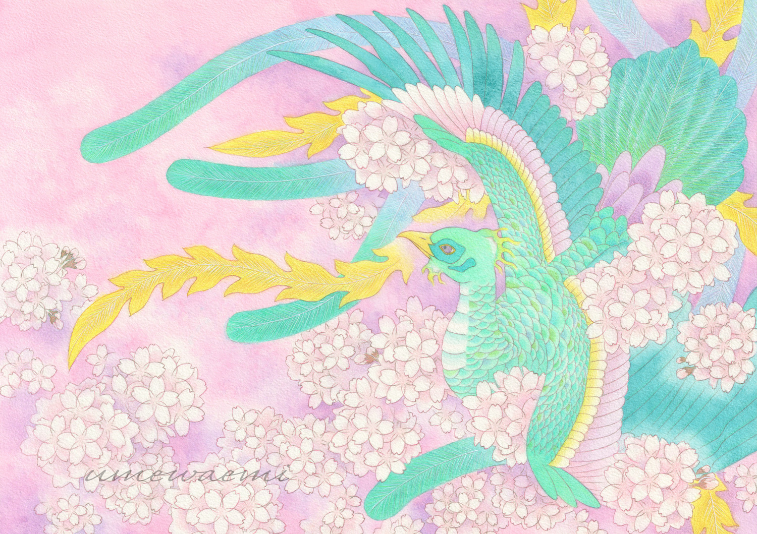 No.564 鳳凰 アクリル画 原画 開運絵画 丸形キャンバス 肉筆画 【公式