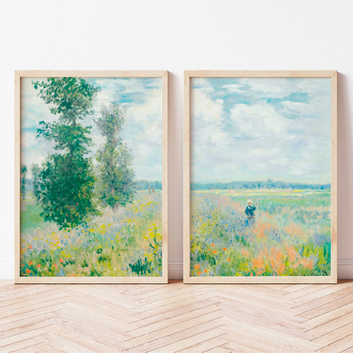 モネ 絵画 アートポスター2枚セット 印象派 風景画 アンティーク 緑