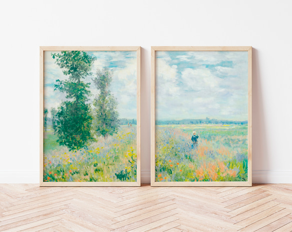 モネ 絵画 アートポスター2枚セット 印象派 風景画 アンティーク 緑