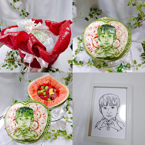 スイカ フルーツカービング 彫刻 フルーツカッティング ギフト 誕生日