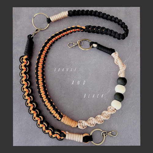 スマホショルダーストラップ パラコード 【ブラック×オレンジ】 ハンド