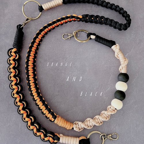 スマホショルダーストラップ パラコード 【ブラック×オレンジ】 ハンド