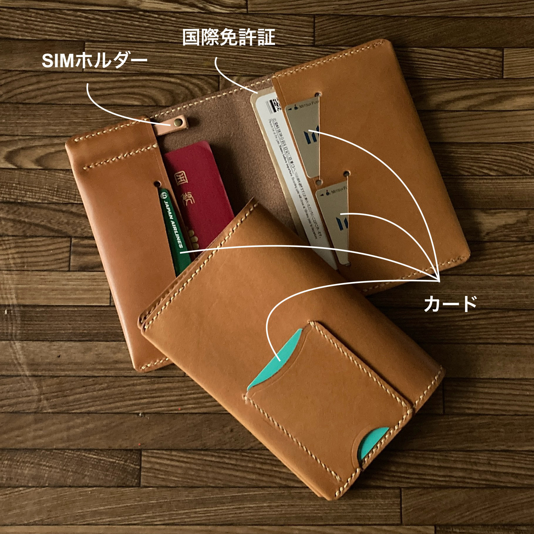 【Cﾇﾒ革・ｷｬﾒﾙ】国際免許証＆SIMカードが入るパスポートケース PPC-06cam 旅券入れ ホルダー 25071