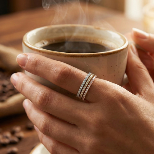 最高品質 モアサナイト 人工ダイヤ フルエタニティ リング ピンク