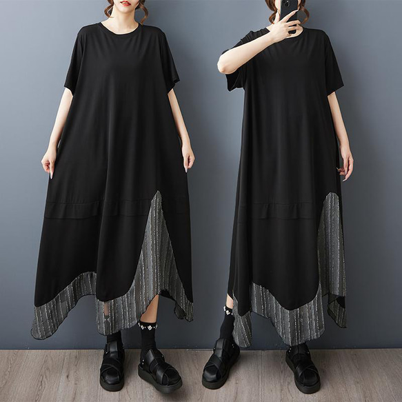 ワンピース　レディース 大きいサイズ イレギュラー　 春夏　 新品 半袖　変形裾 ワンピース イレギュラー 大きいサイズ レディース 春夏 新品