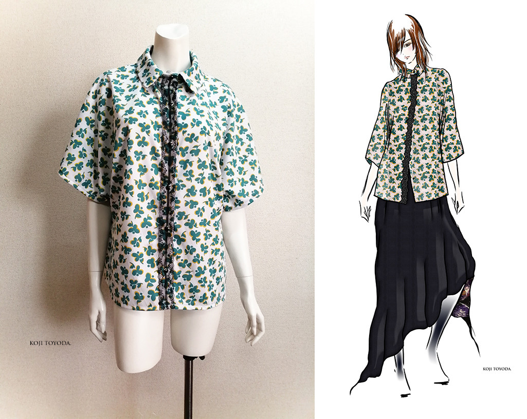 【1点もの・デザイン画付き】前立てレースゆったりブラウス（KOJI TOYODA）