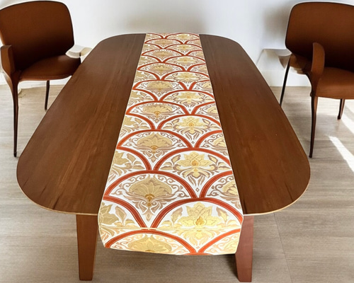 未使用帯】青海波花文/本袋帯白馬錦/152㎝（60in）/正絹/金糸/帯