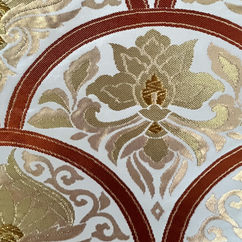 未使用帯】青海波花文/本袋帯白馬錦/152㎝（60in）/正絹/金糸/帯