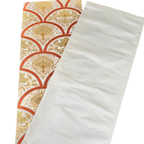 未使用帯】青海波花文/本袋帯白馬錦/152㎝（60in）/正絹/金糸/帯