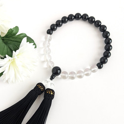 男性用/主玉12mm】オニキス＆水晶・モノトーンの数珠・略式念珠/正絹