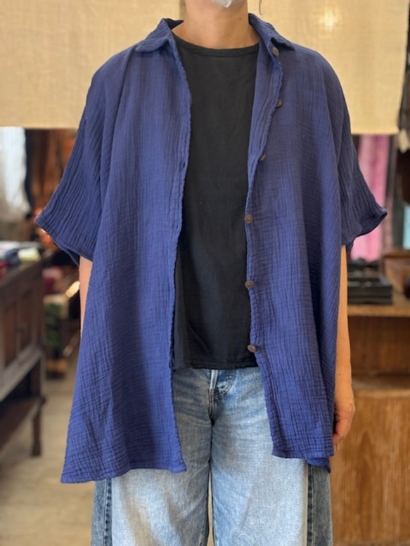 シャツ ドルマン 　半袖　ダブルガーゼ コットン 綿 無地 カラー 男女兼用 ユニセックス レディース　メンズ　柔らかい 3枚目の画像