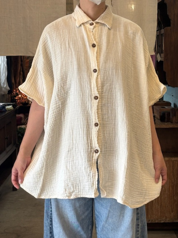 シャツ ドルマン 　半袖　ダブルガーゼ コットン 綿 無地 カラー 男女兼用 ユニセックス レディース　メンズ　柔らかい 1枚目の画像
