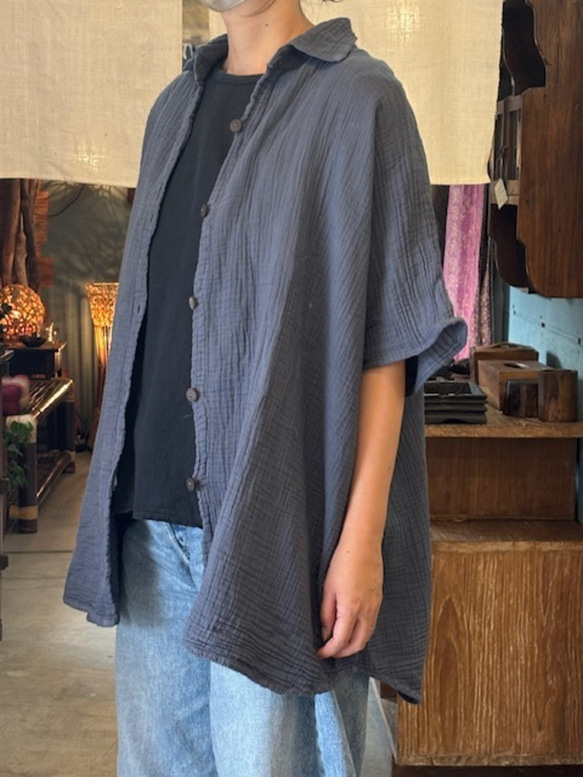 シャツ ドルマン 　半袖　ダブルガーゼ コットン 綿 無地 カラー 男女兼用 ユニセックス レディース　メンズ　柔らかい 9枚目の画像