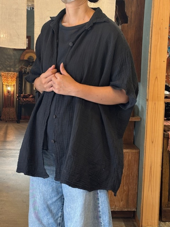 シャツ ドルマン 　半袖　ダブルガーゼ コットン 綿 無地 カラー 男女兼用 ユニセックス レディース　メンズ　柔らかい 5枚目の画像