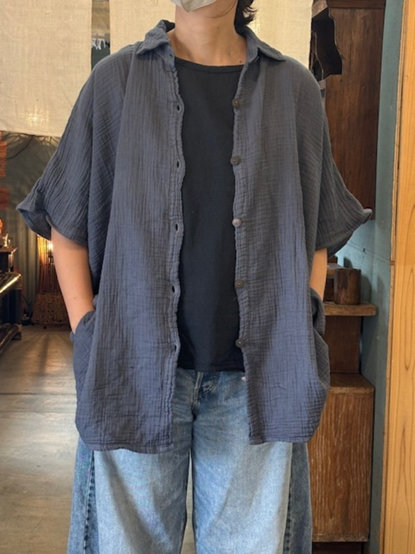 シャツ ドルマン 　半袖　ダブルガーゼ コットン 綿 無地 カラー 男女兼用 ユニセックス レディース　メンズ　柔らかい 4枚目の画像