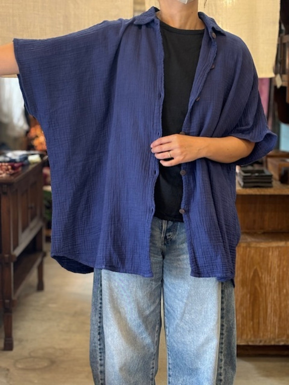 シャツ ドルマン 　半袖　ダブルガーゼ コットン 綿 無地 カラー 男女兼用 ユニセックス レディース　メンズ　柔らかい 10枚目の画像