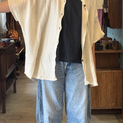 シャツ ドルマン 　半袖　ダブルガーゼ コットン 綿 無地 カラー 男女兼用 ユニセックス レディース　メンズ　柔らかい 2枚目の画像