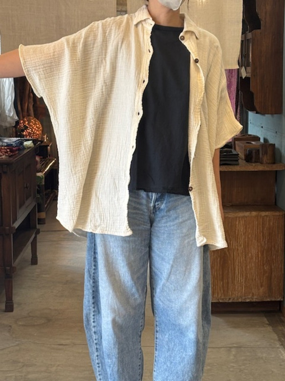 シャツ ドルマン 　半袖　ダブルガーゼ コットン 綿 無地 カラー 男女兼用 ユニセックス レディース　メンズ　柔らかい 2枚目の画像