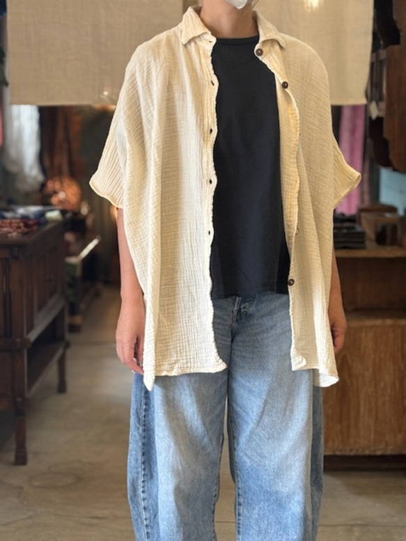 シャツ ドルマン 　半袖　ダブルガーゼ コットン 綿 無地 カラー 男女兼用 ユニセックス レディース　メンズ　柔らかい 7枚目の画像