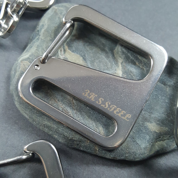 [1pcs] オール ステンレス スクエア カラビナ 3K オリジナル 刻印 シルバー サージカルステンレス 4枚目の画像