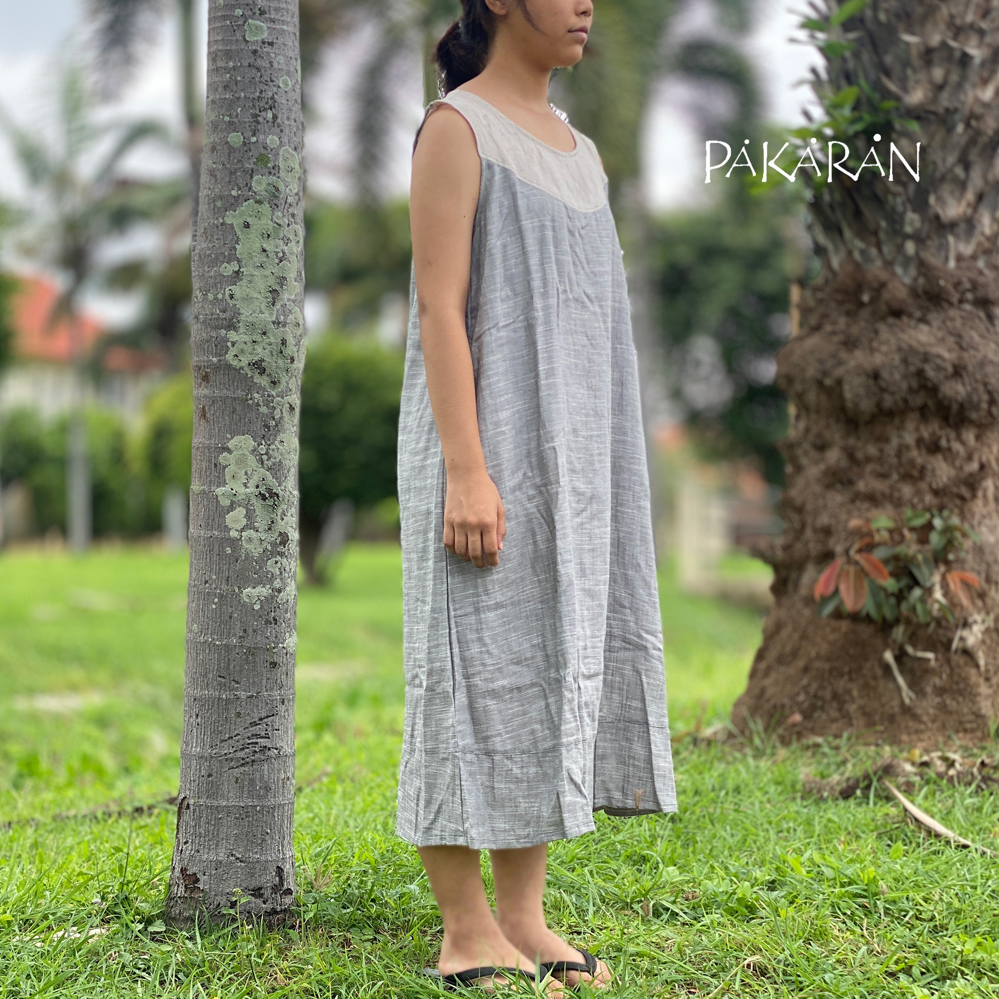 リネンワンピース 柔らか大人のライトグレー　ガーゼコットン裏地付き 涼感 冷感ファッション　再販まつり2025