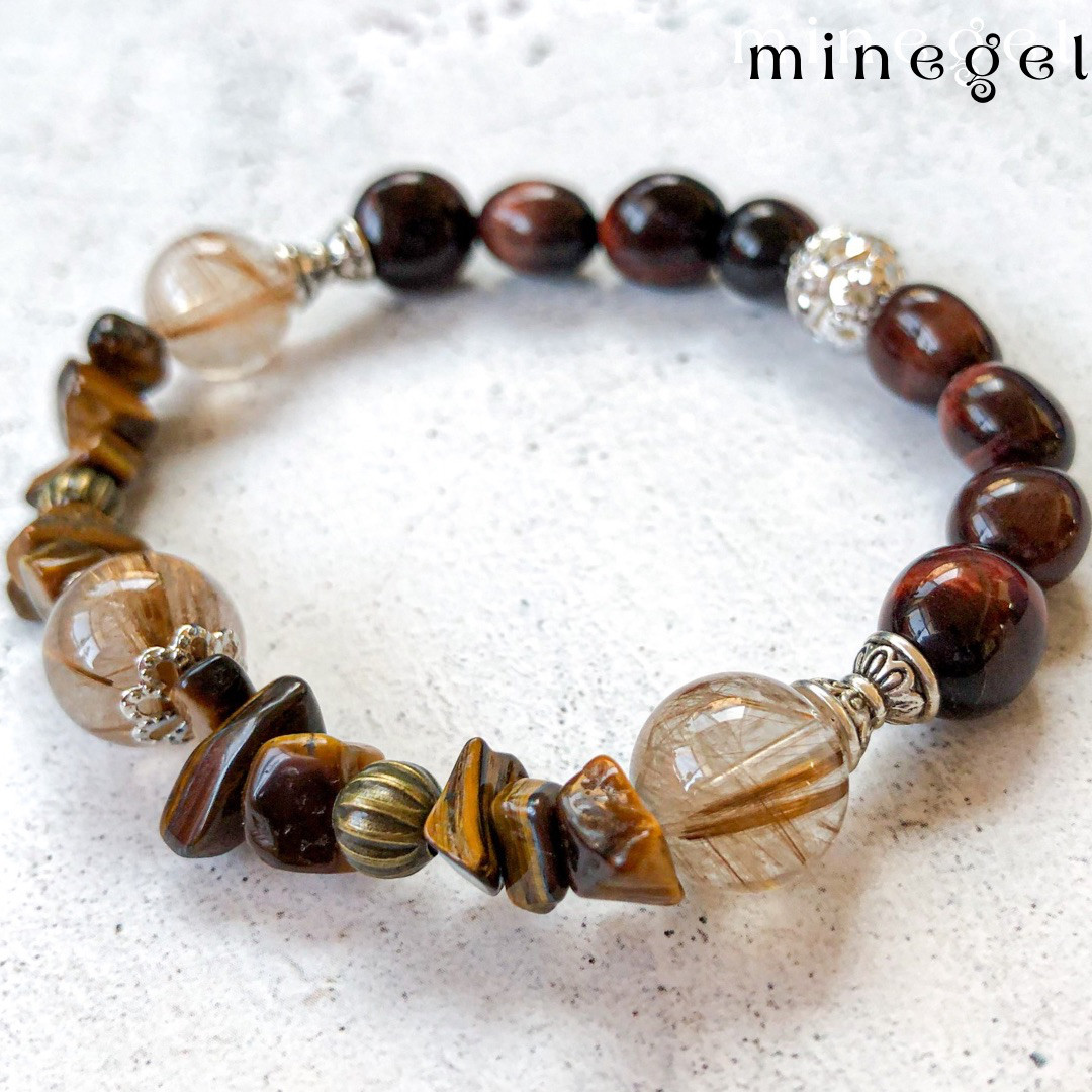 ⭐️金⭐︎運＆勝負運アップ⭐️高品質タイガータイチンルチルとタイガーアイ⭐️ブレスレット♡minegel ルチル