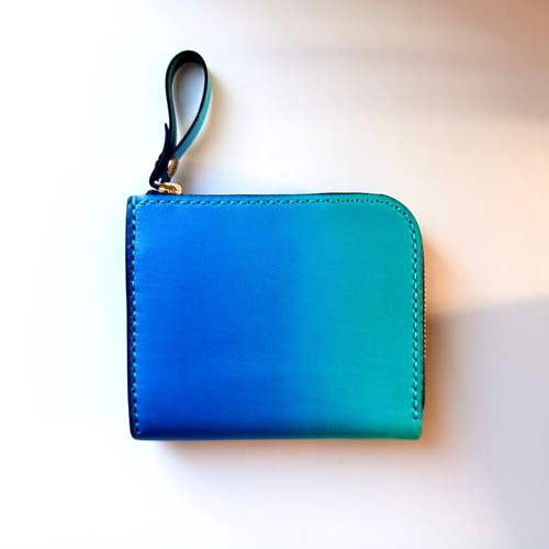 SALE ミニウォレット　ブラック×ターコイズブルー クロコパターンレザー] ミニスナップウォレット color:ネイビー
