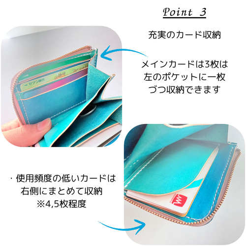 本革](ターコイズ)コンパクト財布 ミニウォレット カードケース