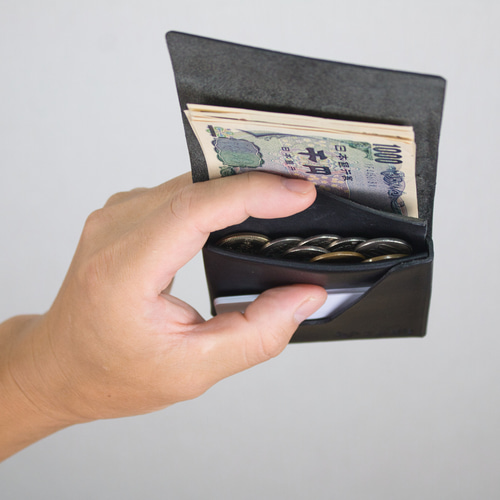 TEN'I 縫製、金具の無い、修理無縁の一枚革 極薄財布 二つ折り財布