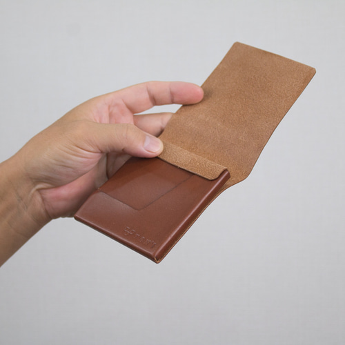 TEN'I 縫製、金具の無い、修理無縁の一枚革 極薄財布 二つ折り財布