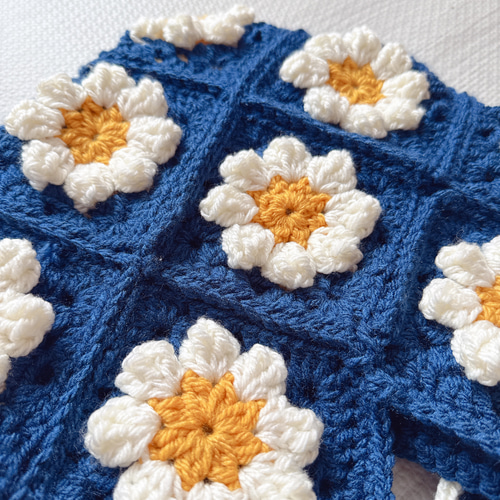 グラニースクエアバッグ お花モチーフ【ブルー】 かぎ針編み