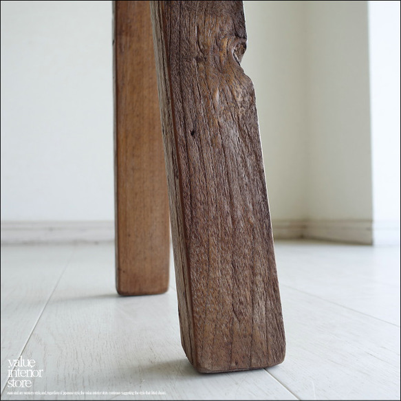 オールドチーク無垢材 大型ベンチN205cm 長椅子 古材家具 ダイニングベンチ 一枚板 椅子 一点物 世界三大銘木 6枚目の画像