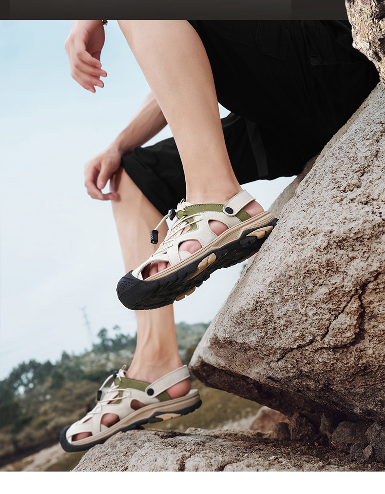 米CAtheline男性用サンダルラージサイズサマーラッシュブランド本革ワイドフット車で走るハイエンドビーチサンダル男