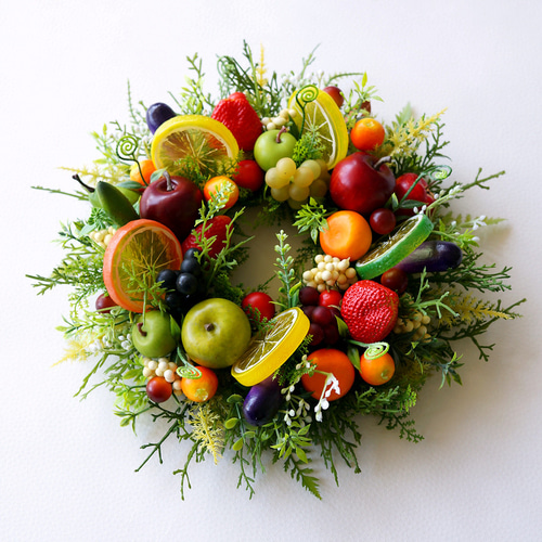 〔40〕布リース ウェルカムリース ベアー (フルーツ) hwr002_01.jpg