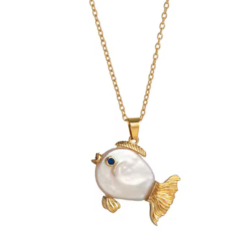 7デザイン天然淡水パール×海の仲間 ネックレス＆ピアス｜魚・カニ